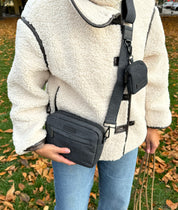 Schwarze Denim Hundespaziergangstasche - Crossbody