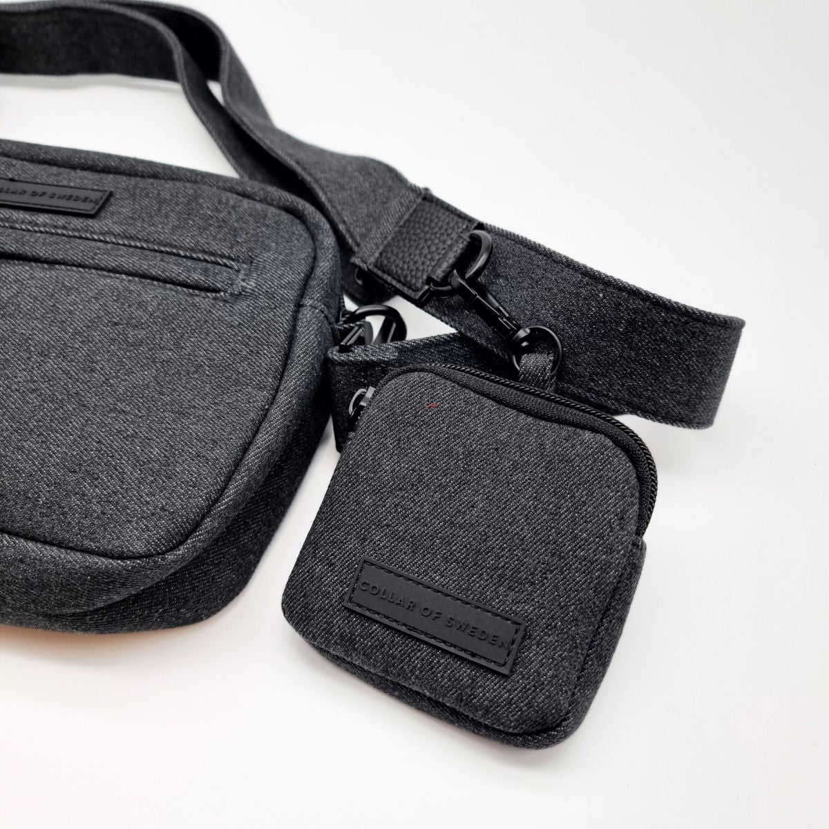 Schwarze Denim Hundespaziergangstasche - Crossbody