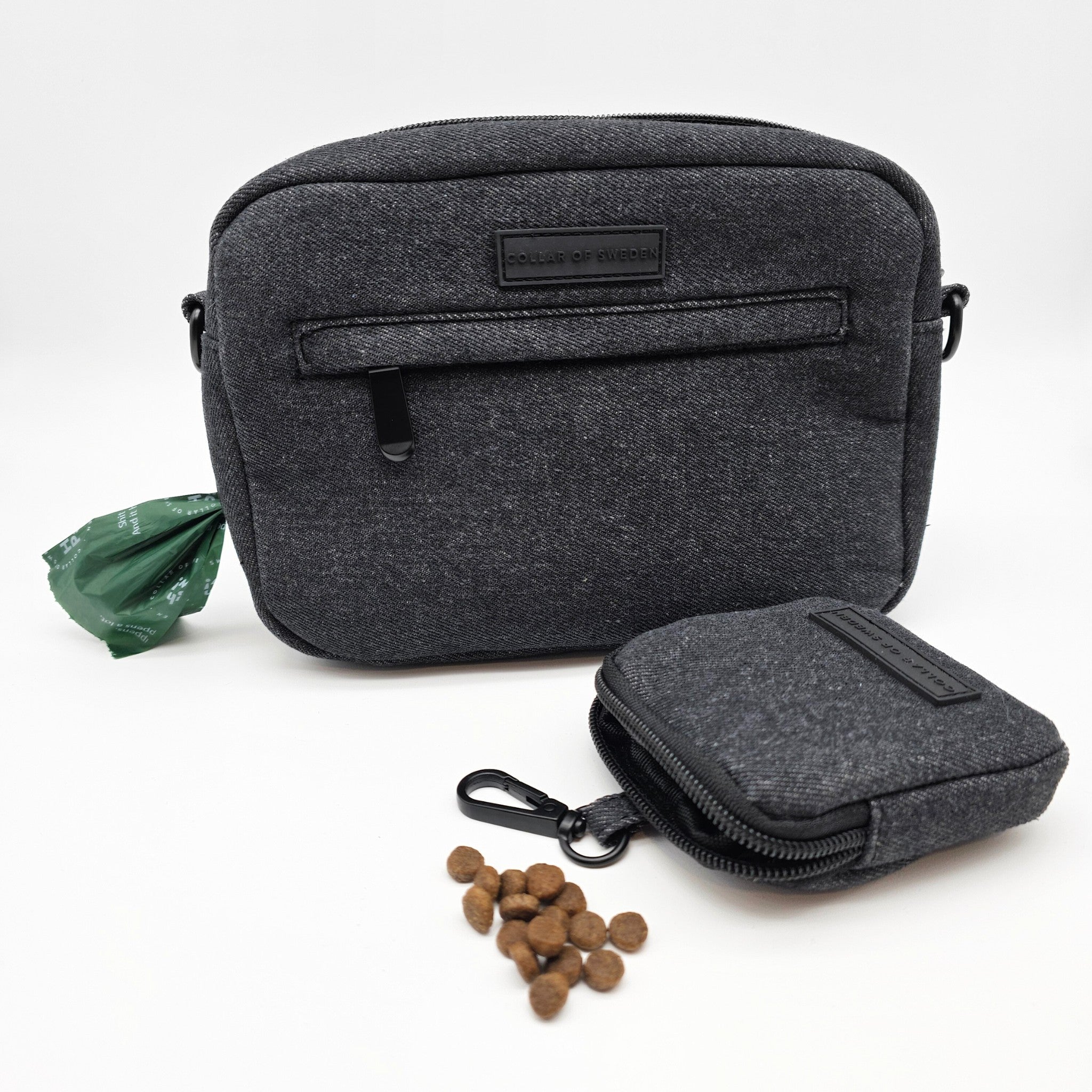 Schwarze Denim Hundespaziergangstasche - Crossbody