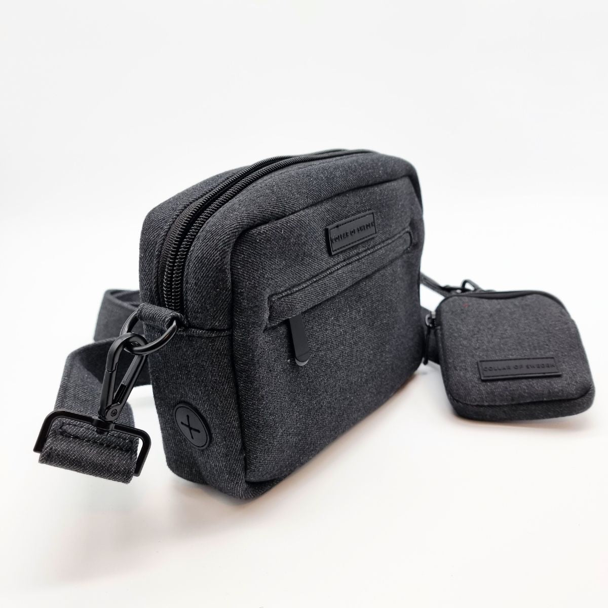 Schwarze Denim Hundespaziergangstasche - Crossbody