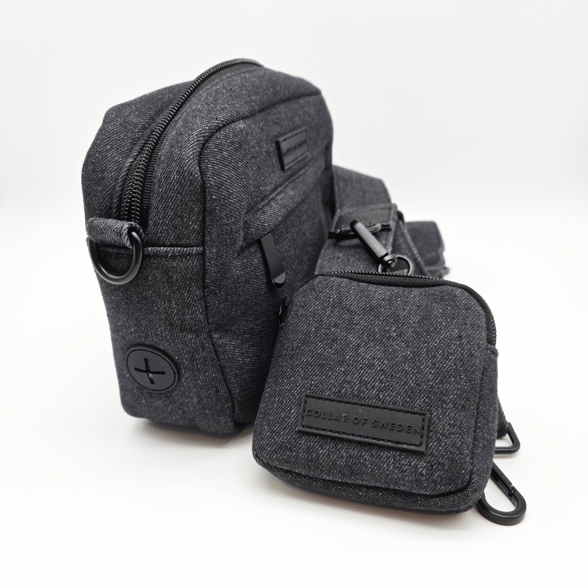 Schwarze Denim Hundespaziergangstasche - Crossbody