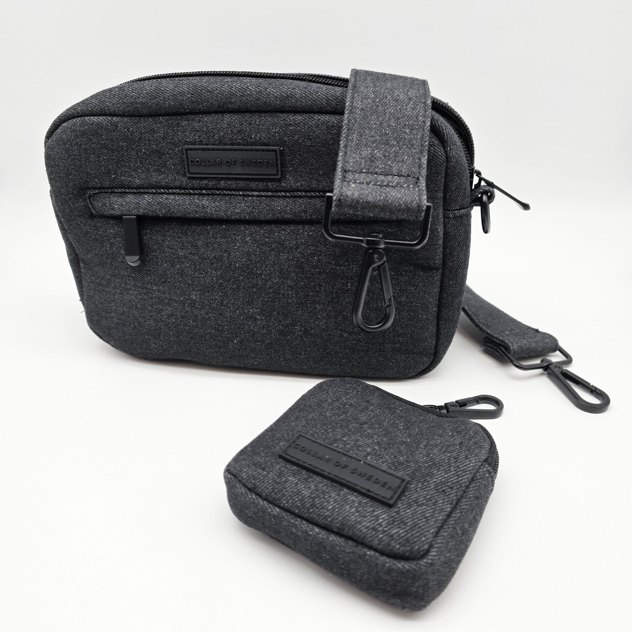 Schwarze Denim Hundespaziergangstasche - Crossbody
