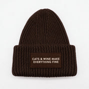 Dunkelbraune Wolle Mützen - Cats & Wine Make Everything Fine 