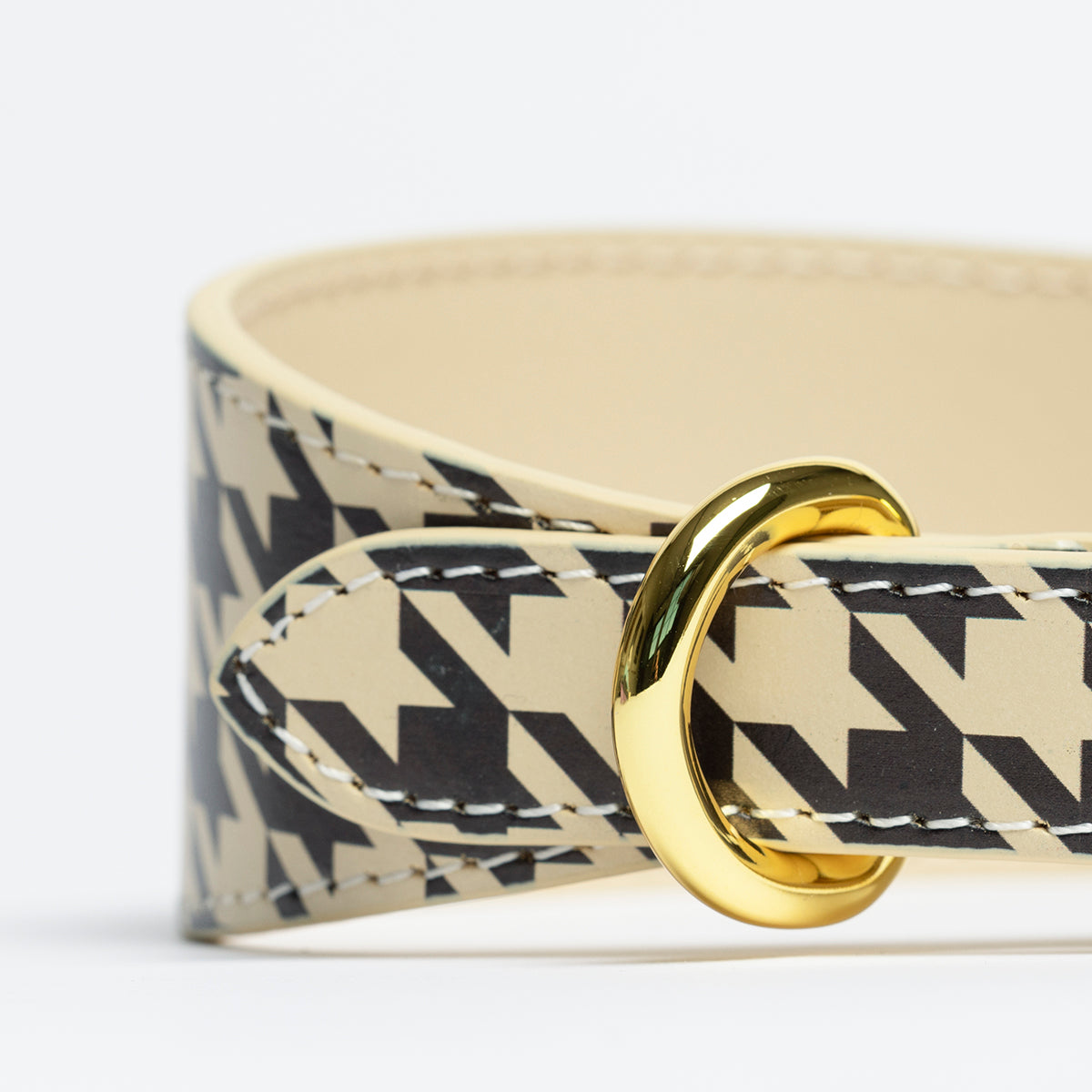 Beiges Hahnentrittmuster Hundehalsband Breit